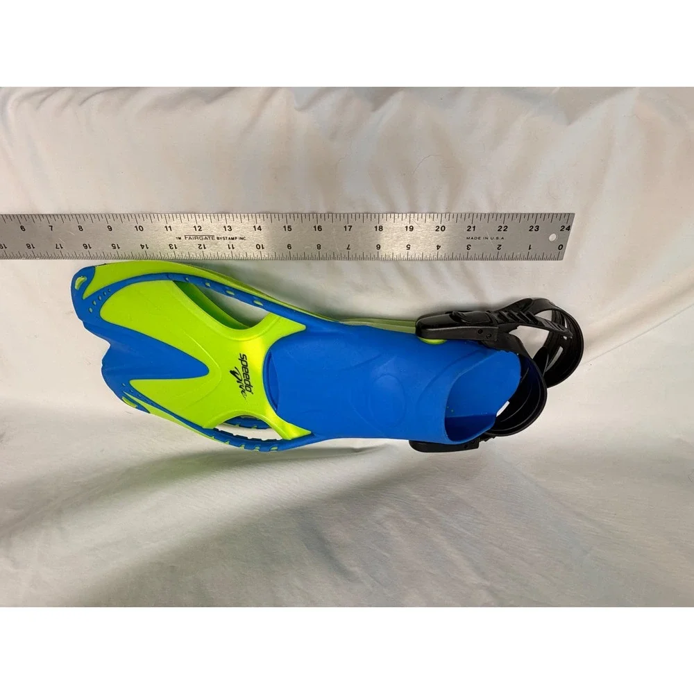 SpeedoDive Junior Kids Snorkel Set Blue Lime Green Fins L/XL US 1-4 Snorkel Tube